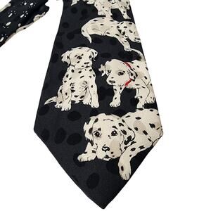 Addiction Tie Mens Necktie 100% Silk Dalmatian Dog Puppy Black White 3.75" x 58"